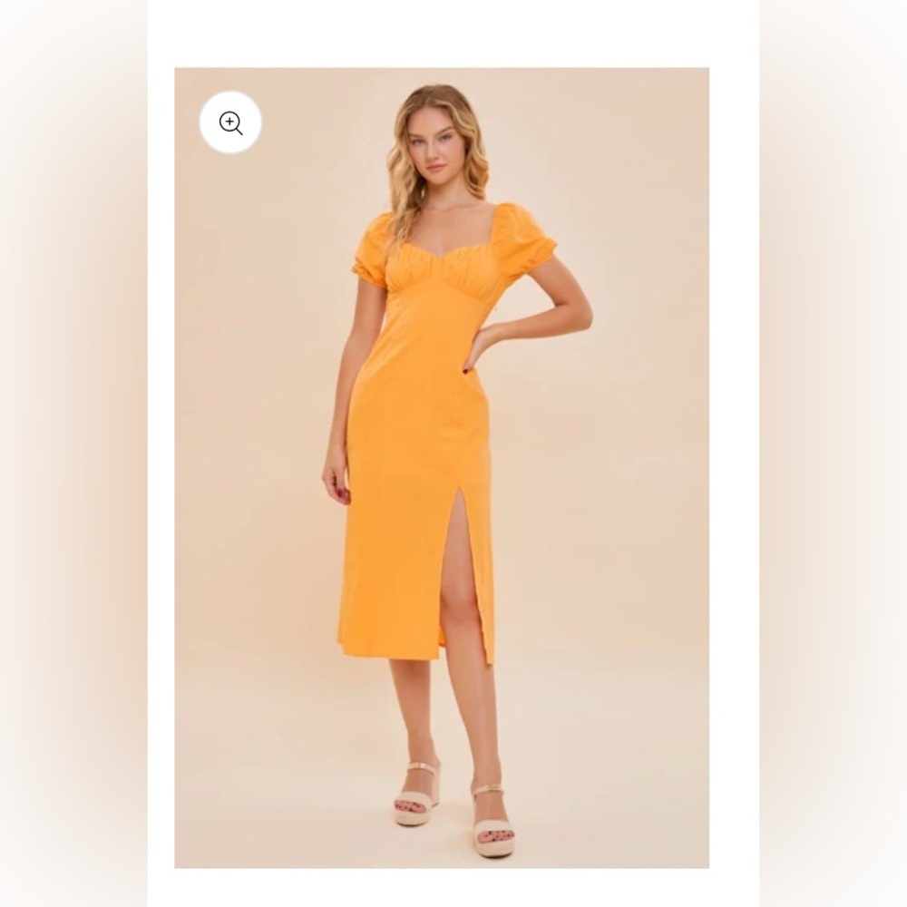 Sunkist Puff Sleeve Midi Dress